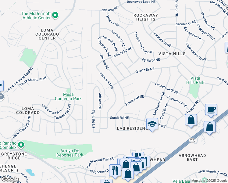 map of restaurants, bars, coffee shops, grocery stores, and more near 349 Asbury Road Northeast in Rio Rancho