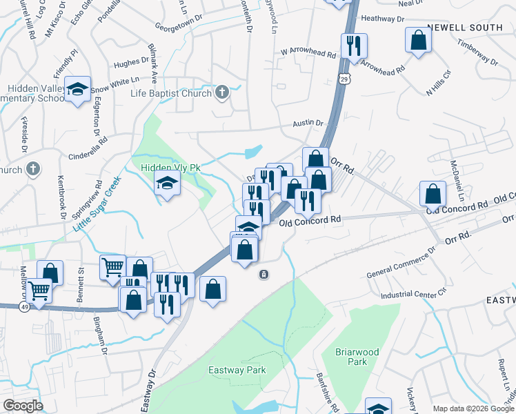 map of restaurants, bars, coffee shops, grocery stores, and more near 1240 Merrick Street in Charlotte