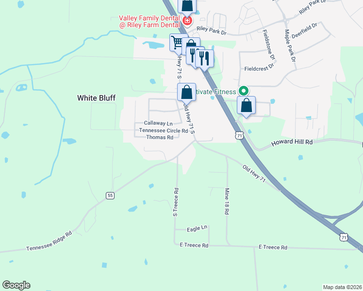 map of restaurants, bars, coffee shops, grocery stores, and more near 5815 Tennessee Ridge Road in Fort Smith