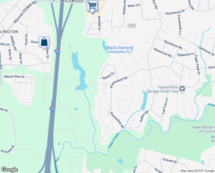 map of restaurants, bars, coffee shops, grocery stores, and more near 9101 Spyglass Place in Charlotte