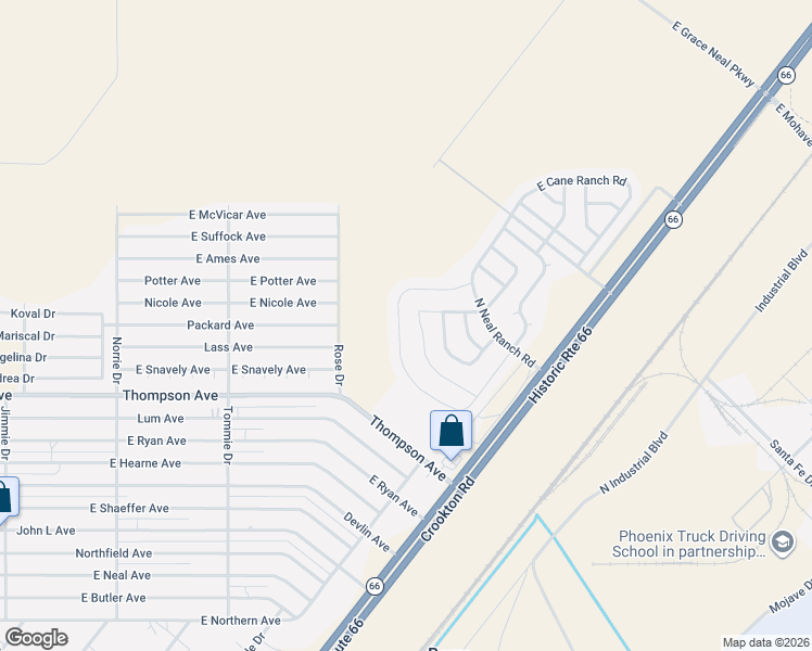 map of restaurants, bars, coffee shops, grocery stores, and more near Rose Drive in Kingman