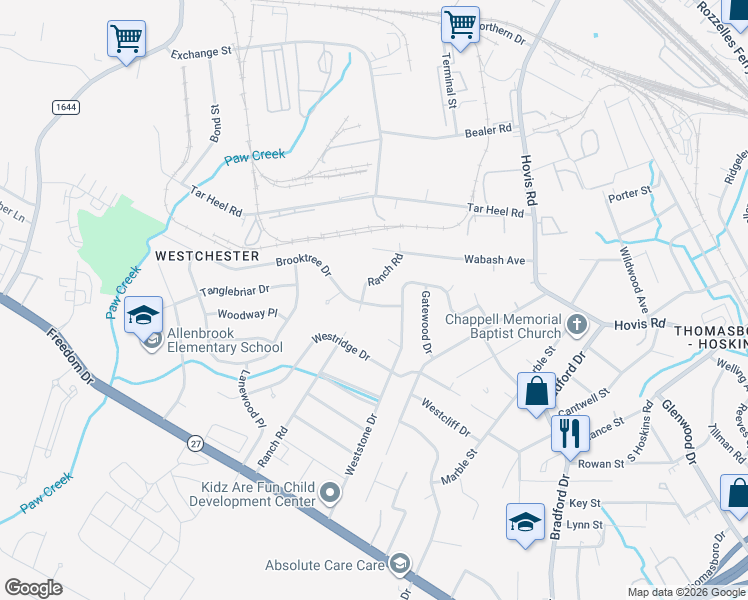 map of restaurants, bars, coffee shops, grocery stores, and more near 4434 Brooktree Drive in Charlotte