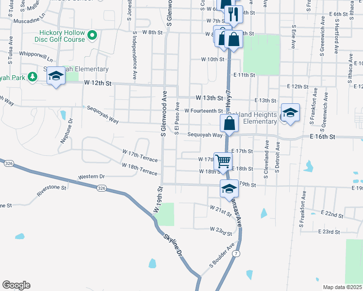 map of restaurants, bars, coffee shops, grocery stores, and more near 73 West 16th Place in Russellville