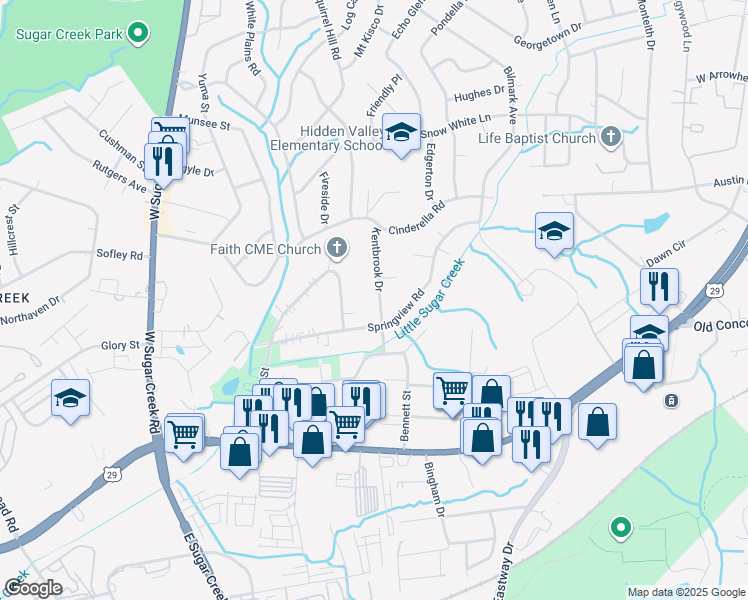 map of restaurants, bars, coffee shops, grocery stores, and more near 525 Kentbrook Dr in Charlotte