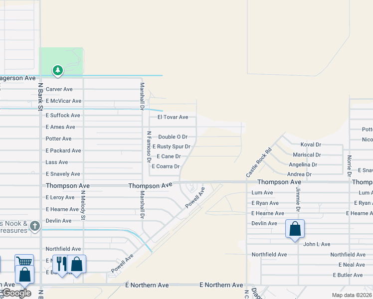 map of restaurants, bars, coffee shops, grocery stores, and more near Thompson Way in Kingman