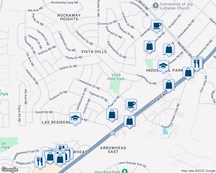 map of restaurants, bars, coffee shops, grocery stores, and more near 383 Copper Drive Northeast in Rio Rancho