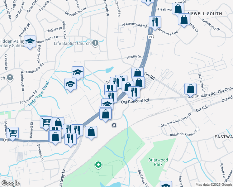 map of restaurants, bars, coffee shops, grocery stores, and more near 5635 U.S. 29 in Charlotte