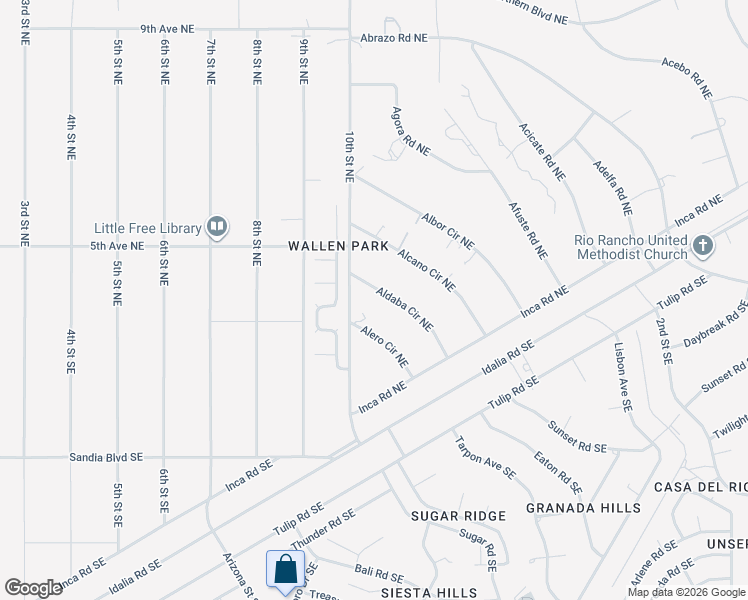 map of restaurants, bars, coffee shops, grocery stores, and more near 305 Aldaba Circle Northeast in Rio Rancho