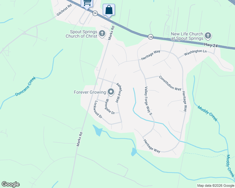 map of restaurants, bars, coffee shops, grocery stores, and more near 260 Asheford Way in Cameron
