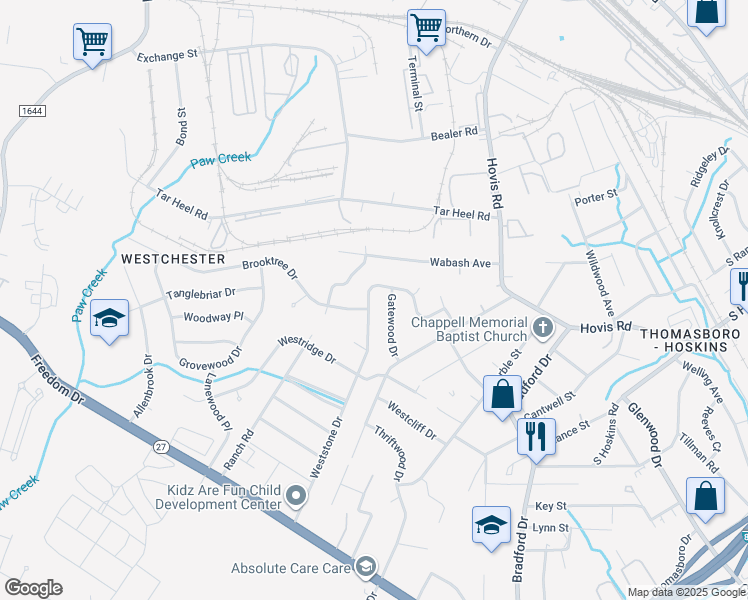 map of restaurants, bars, coffee shops, grocery stores, and more near 1329 Weststone Drive in Charlotte