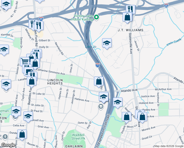 map of restaurants, bars, coffee shops, grocery stores, and more near in Charlotte