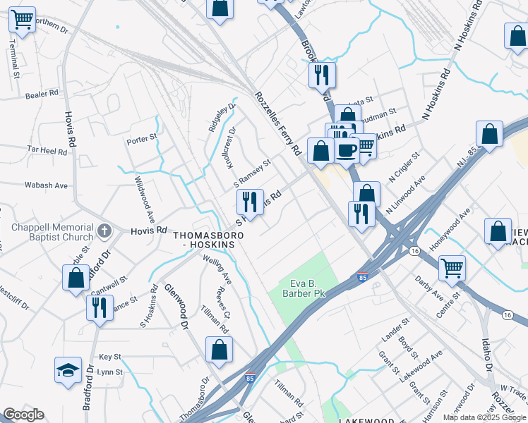map of restaurants, bars, coffee shops, grocery stores, and more near in Charlotte