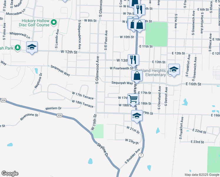 map of restaurants, bars, coffee shops, grocery stores, and more near 73 West 16th Place in Russellville