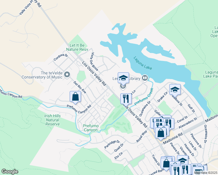 map of restaurants, bars, coffee shops, grocery stores, and more near Los Osos Valley Road & Prefumo Canyon Road in San Luis Obispo