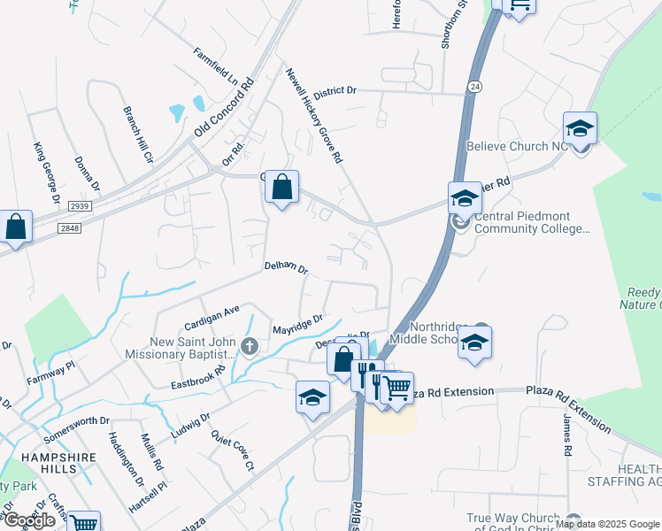 map of restaurants, bars, coffee shops, grocery stores, and more near 2316 Ginger Lane in Charlotte
