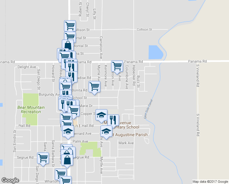 map of restaurants, bars, coffee shops, grocery stores, and more near 8705 Bonita Road in Lamont