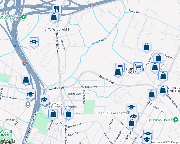 map of restaurants, bars, coffee shops, grocery stores, and more near 938 Patch Avenue in Charlotte