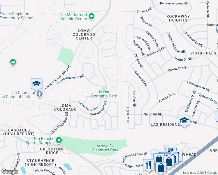 map of restaurants, bars, coffee shops, grocery stores, and more near 337 Loma Linda Loop Northeast in Rio Rancho