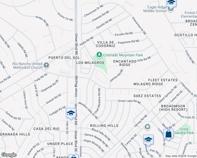 map of restaurants, bars, coffee shops, grocery stores, and more near 2142 Deer Trail Loop in Rio Rancho