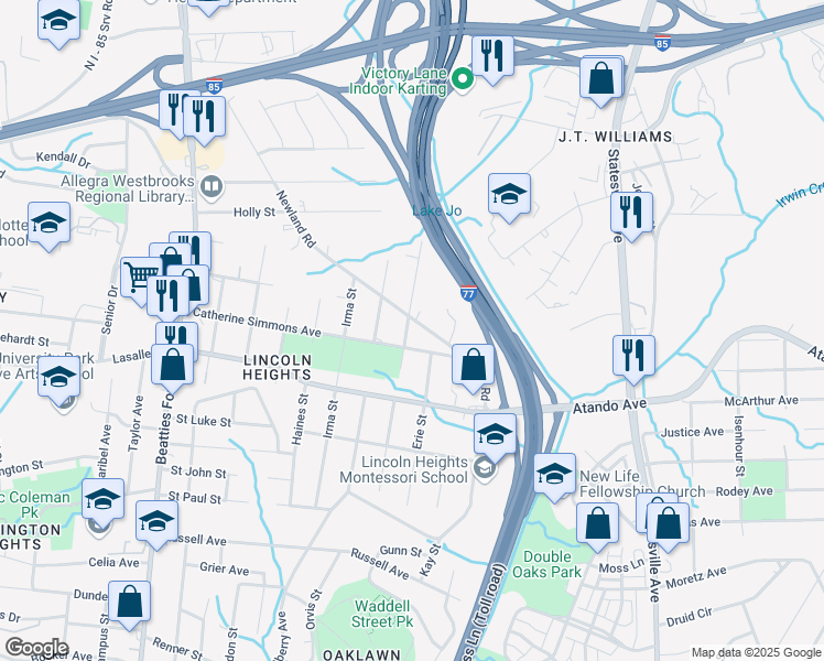map of restaurants, bars, coffee shops, grocery stores, and more near 2120 Kennesaw Drive in Charlotte