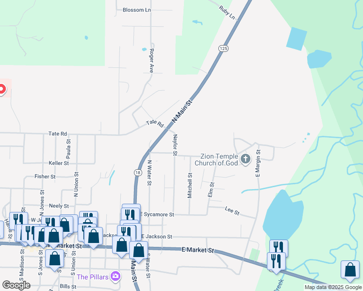 map of restaurants, bars, coffee shops, grocery stores, and more near 718 Naylor Street in Bolivar