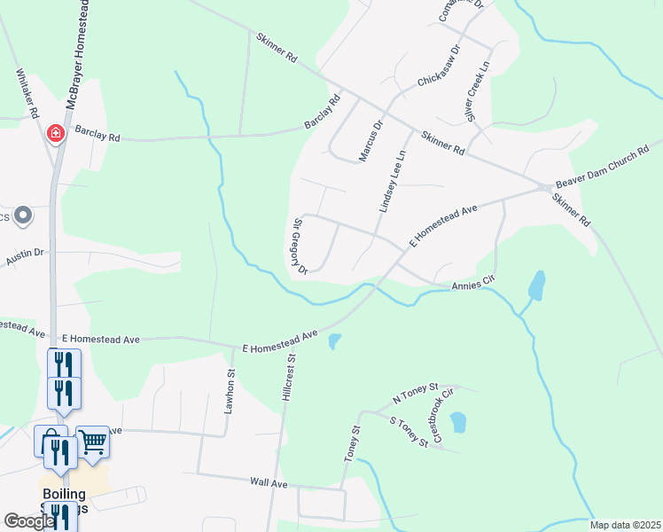 map of restaurants, bars, coffee shops, grocery stores, and more near 166 Sir Gregory Drive in Shelby