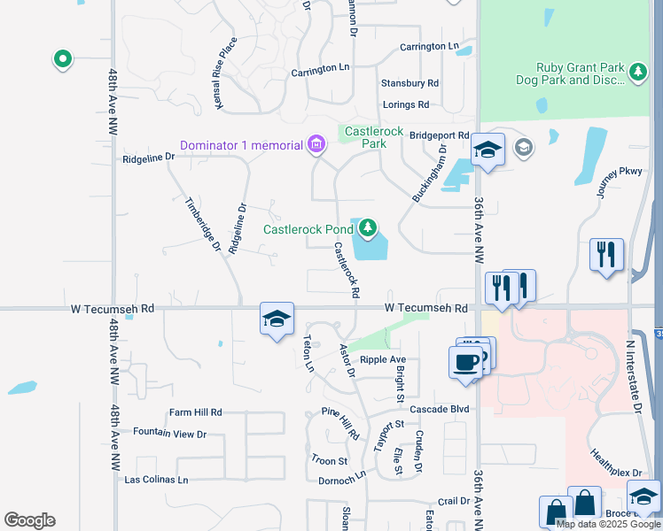 map of restaurants, bars, coffee shops, grocery stores, and more near 4009 Knights Bridge Street in Norman