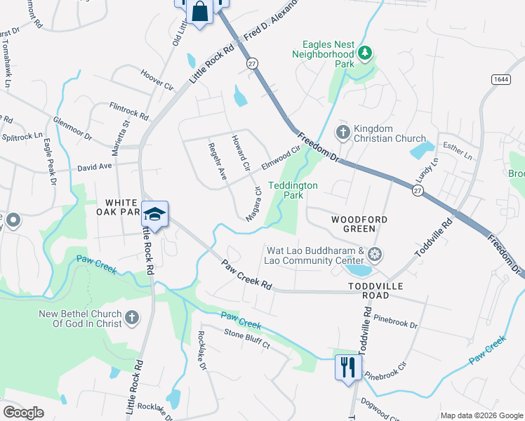 map of restaurants, bars, coffee shops, grocery stores, and more near 1432 Niagara Circle in Charlotte