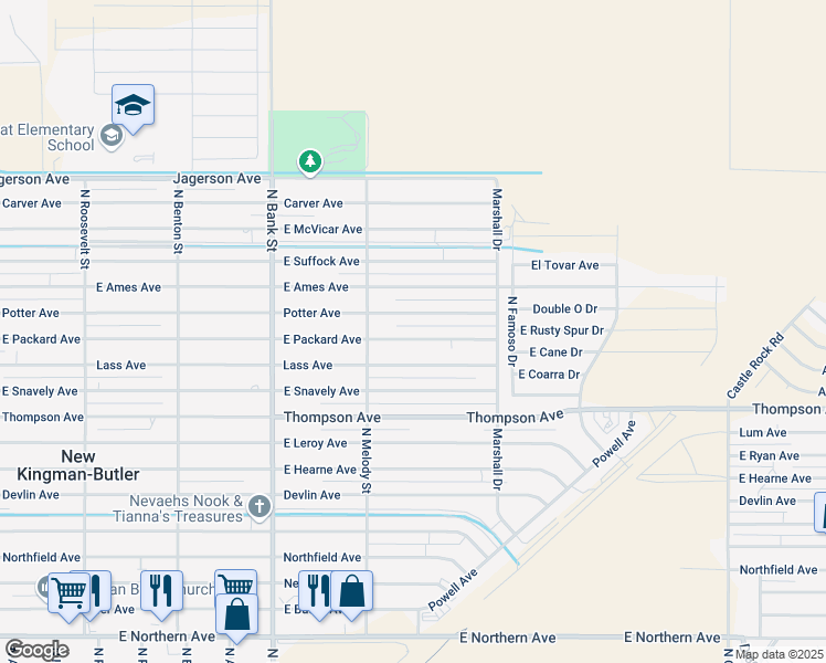 map of restaurants, bars, coffee shops, grocery stores, and more near 3171 East Packard Avenue in Kingman