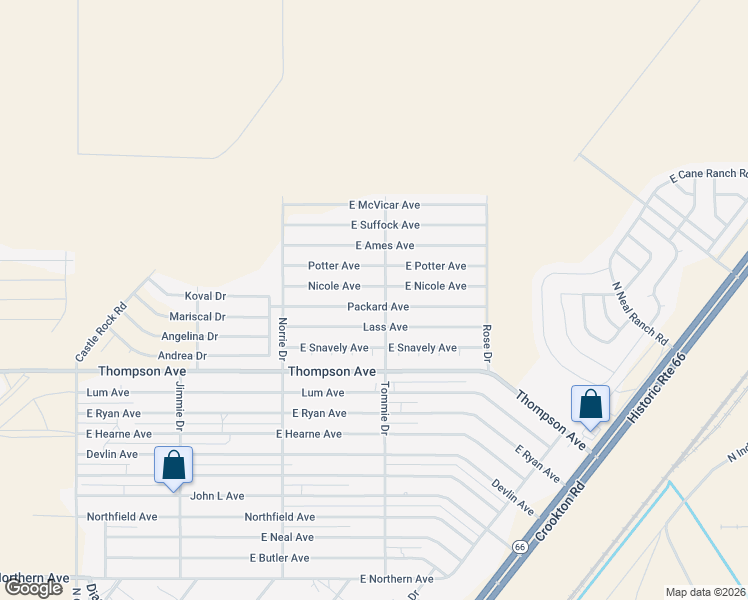 map of restaurants, bars, coffee shops, grocery stores, and more near Tommie Drive in Kingman