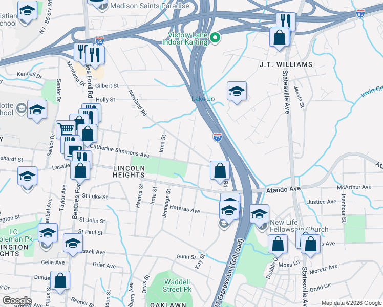 map of restaurants, bars, coffee shops, grocery stores, and more near 2120 Kennesaw Drive in Charlotte