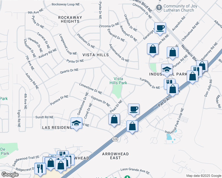 map of restaurants, bars, coffee shops, grocery stores, and more near 383 Copper Drive Northeast in Rio Rancho