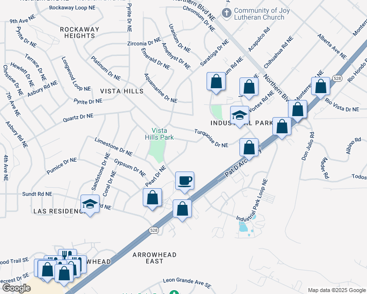 map of restaurants, bars, coffee shops, grocery stores, and more near 357 Pearl Drive Northeast in Rio Rancho