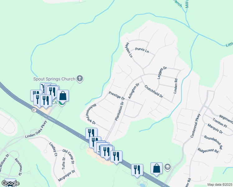 map of restaurants, bars, coffee shops, grocery stores, and more near 59 Prestige Drive in Cameron