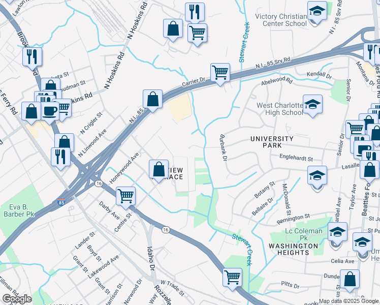 map of restaurants, bars, coffee shops, grocery stores, and more near 3115 Southwest Boulevard in Charlotte