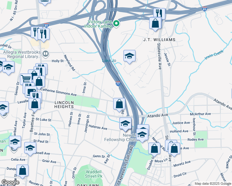 map of restaurants, bars, coffee shops, grocery stores, and more near in Charlotte