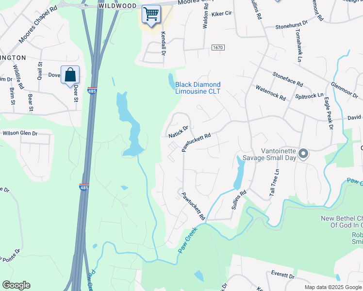 map of restaurants, bars, coffee shops, grocery stores, and more near 9101 Spyglass Place in Charlotte
