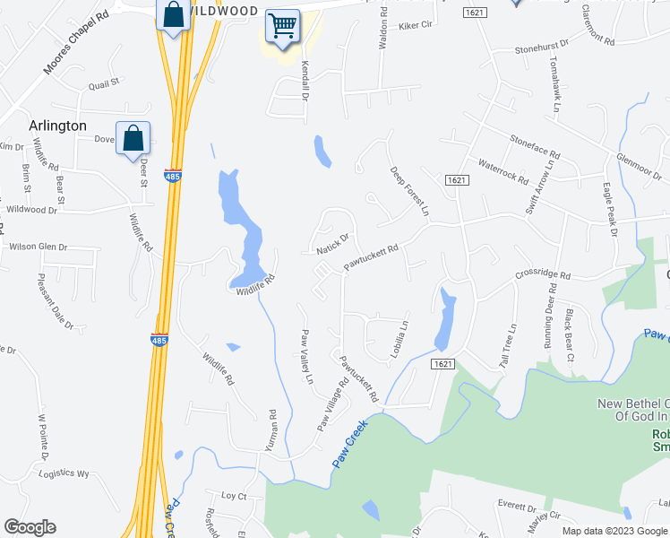 map of restaurants, bars, coffee shops, grocery stores, and more near 9101 Spyglass Place in Charlotte
