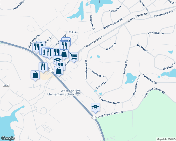 map of restaurants, bars, coffee shops, grocery stores, and more near 102 Somerset Lane in West End