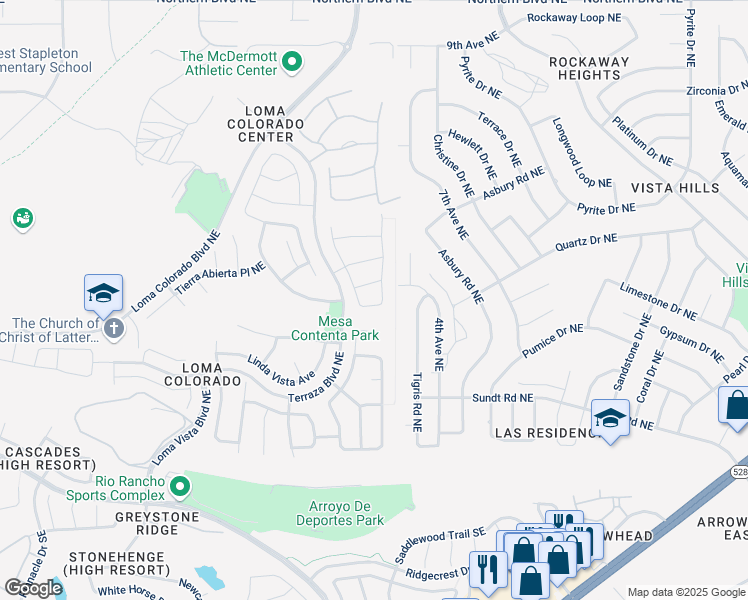 map of restaurants, bars, coffee shops, grocery stores, and more near 412 Loma Linda Loop Northeast in Rio Rancho