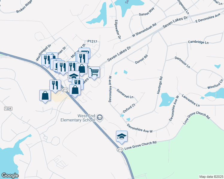 map of restaurants, bars, coffee shops, grocery stores, and more near 102 Somerset Lane in West End