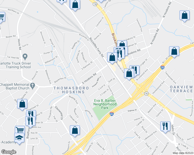 map of restaurants, bars, coffee shops, grocery stores, and more near 200 Hoskins Mill Lane in Charlotte