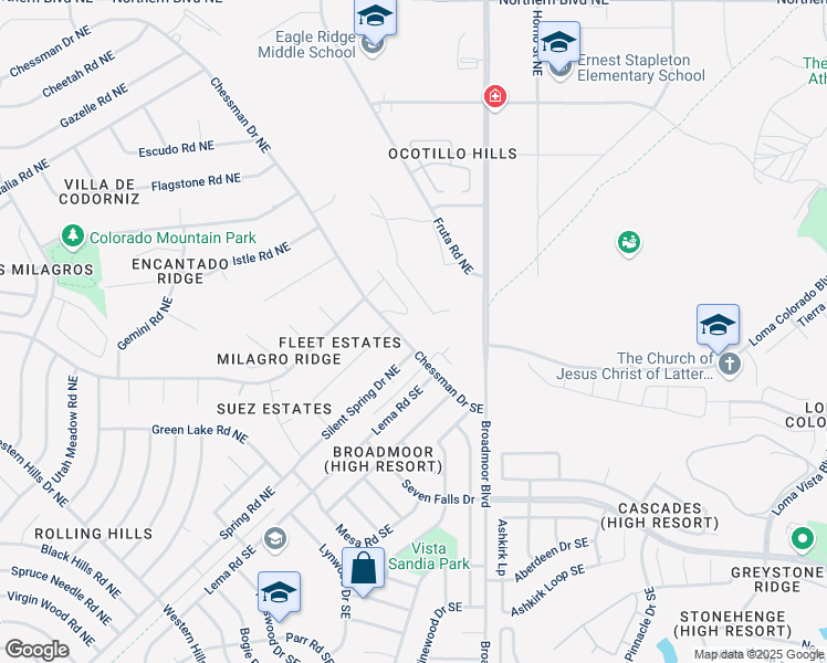 map of restaurants, bars, coffee shops, grocery stores, and more near 2853 Chessman Drive Northeast in Rio Rancho