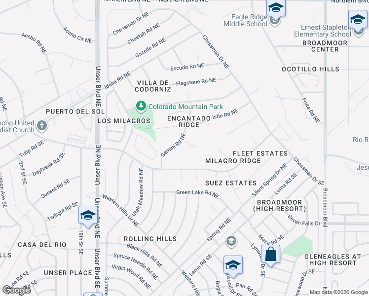 map of restaurants, bars, coffee shops, grocery stores, and more near 308 Doe Court Northeast in Rio Rancho