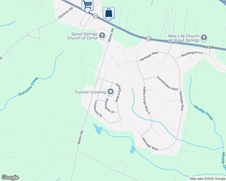 map of restaurants, bars, coffee shops, grocery stores, and more near 260 Asheford Way in Cameron