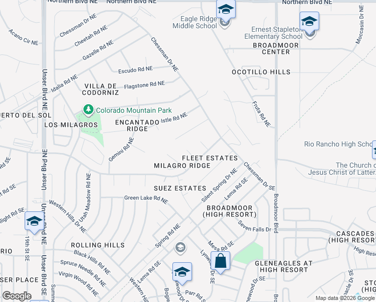 map of restaurants, bars, coffee shops, grocery stores, and more near 2615 Jade Court Northeast in Rio Rancho