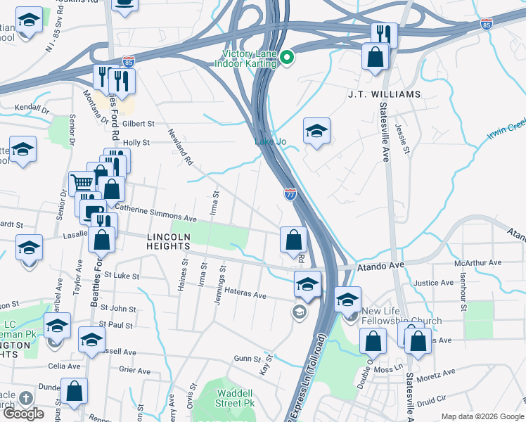 map of restaurants, bars, coffee shops, grocery stores, and more near 2120 Kennesaw Drive in Charlotte