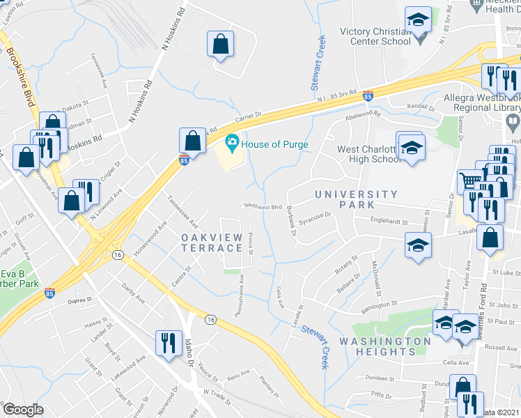 map of restaurants, bars, coffee shops, grocery stores, and more near in Charlotte
