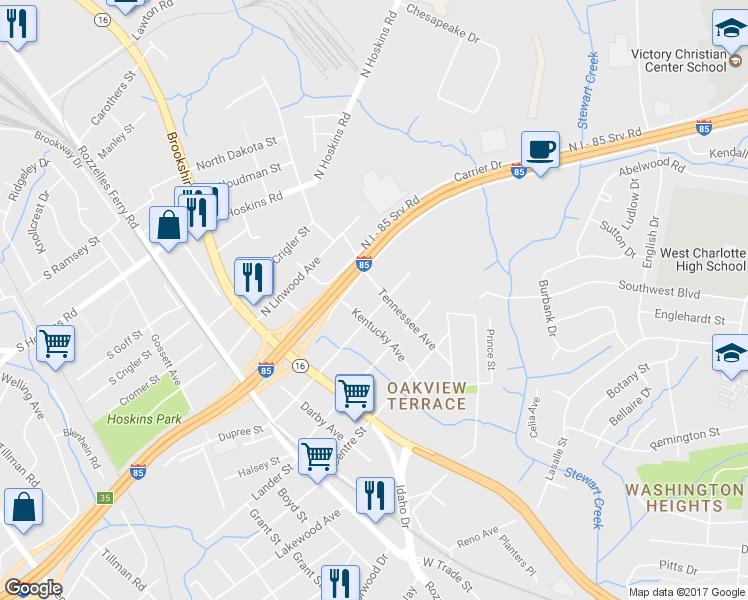 map of restaurants, bars, coffee shops, grocery stores, and more near in Charlotte