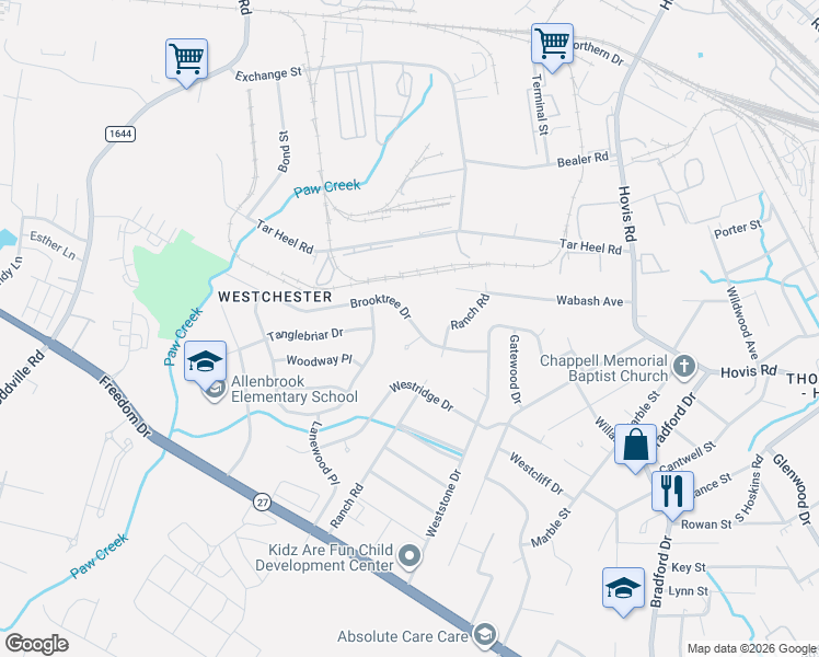 map of restaurants, bars, coffee shops, grocery stores, and more near 1009 Bramble Place in Charlotte